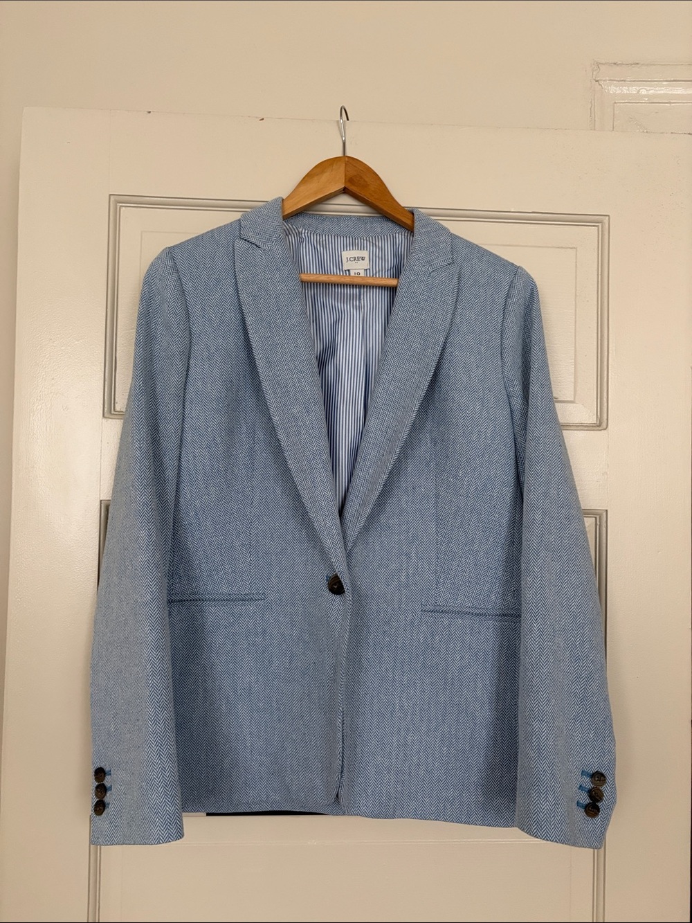 J. Crew Light Blue Herringbone Single-Button Blazer